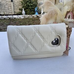 Betsey Johnson Cream Quilted Crossbody Bag